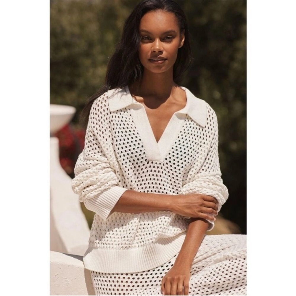 Aerie Open Knit Polo Sweater
